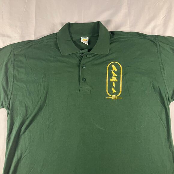 Darwish Green Polo Shirt XL Egyptian Cotton Embroidered Hieroglyphs - Picture 9 of 12
